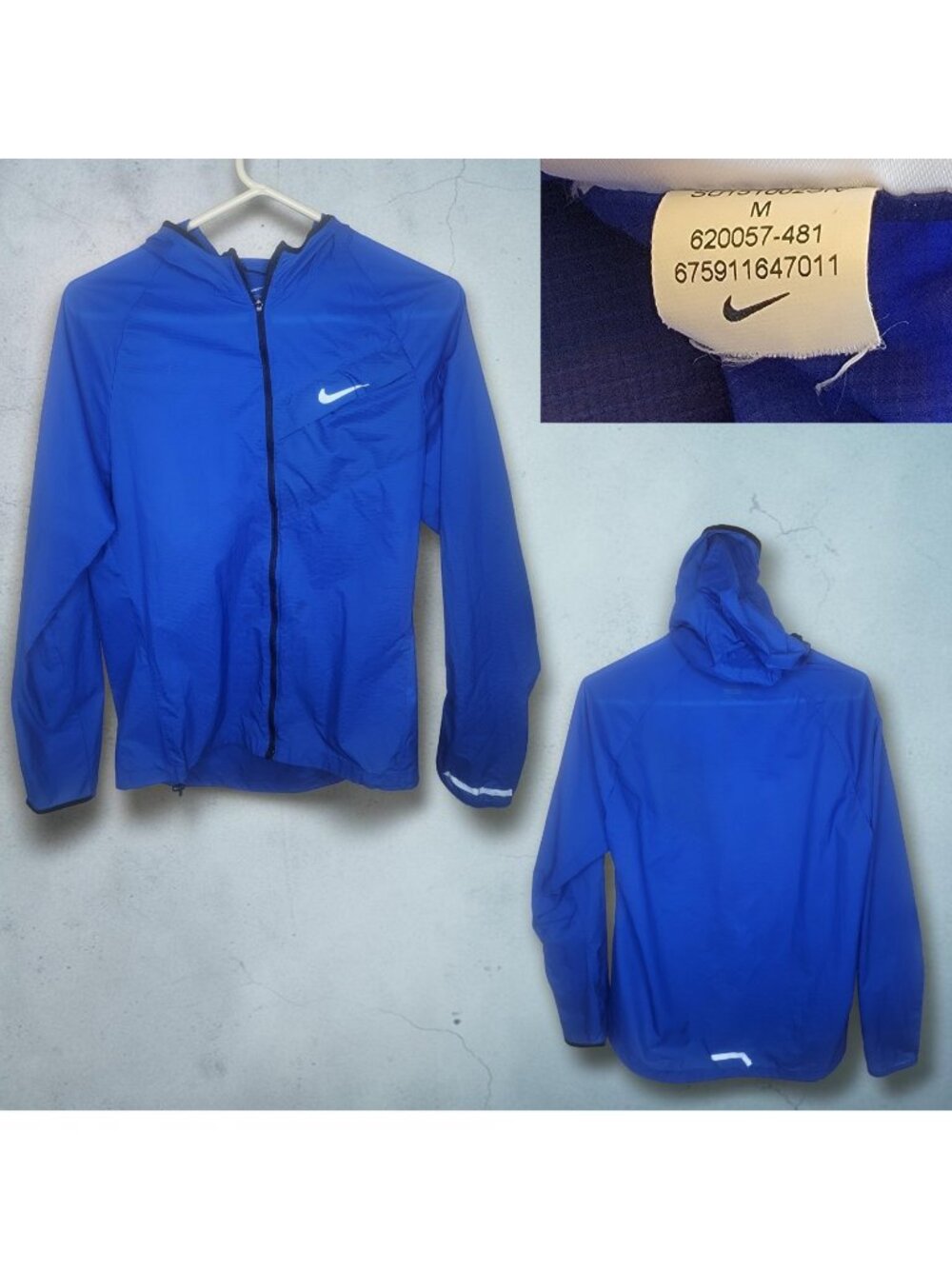 Nike Impossibly Light Jacket Mens Medium Blue Running Hooded Reflective 620057
